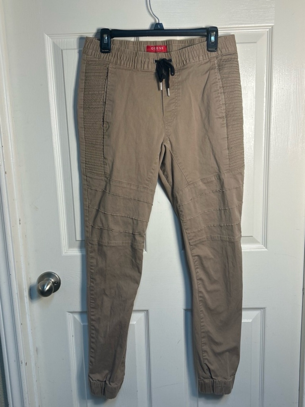 Guess Men's Taupe/Brown Jogger Pants with Ribbed Panels